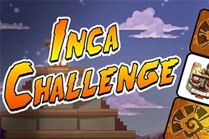 노을이 진 하늘 아래 피라미드 형태의 건물과 Inca Challenge라는 텍스트가 있는 이미지