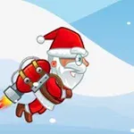 산타클로스가 제트팩을 착용하고 하늘을 날고 있는 그림