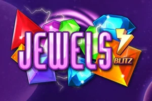 보라색 배경 위에 다양한 색상의 보석과 JEWELS BLITZ라는 텍스트가 있는 이미지