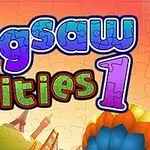 색색의 글자로 Jigsaw Cities 1이 적힌 퍼즐 배경의 이미지