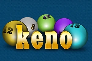 여러 가지 색상의 숫자 공 앞에 keno라는 금색 글자가 있는 이미지