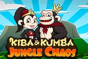 왕관을 쓴 두 마리 원숭이가 웃고 있는 모습과 Kiba & Kumba Jungle Chaos라는 텍스트