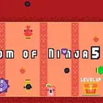 픽셀 스타일의 닌자와 다양한 아이콘이 있는 밝은 배경의 레트로 비디오 게임 화면