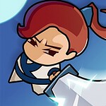 캐릭터가 큰 검을 휘두르며 역동적인 포즈를 취하고 있는 일러스트