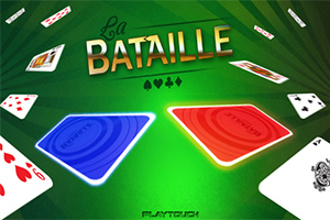녹색 배경에 “La Bataille” 글자와 주변에 흩어진 여러 장의 트럼프 카드가 있는 이미지