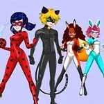 다섯 명의 슈퍼히어로 캐릭터들이 다양한 색상의 코스튬을 입고 포즈를 취하고 있다