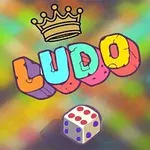 LUDO라는 문자열과 왕관, 주사위가 그려진 화려한 배경 이미지