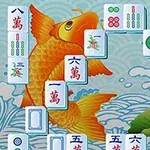 물고기와 파도 배경 위에 배열된 마작 타일