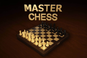 체스판 위에 배치된 말들과 MASTER CHESS라는 텍스트