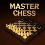 체스판 위에 배치된 말들과 MASTER CHESS라는 텍스트