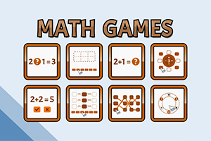 여덟 개의 수학 문제 아이콘과 MATH GAMES라는 텍스트가 포함된 이미지