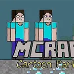 두 명의 픽셀 캐릭터가 플랫폼 위에 서 있고 MCRAFT Cartoon Parkour라는 텍스트가 있는 이미지