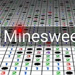지뢰 모양 아이콘과 숫자가 그려진 격자 무늬 위에 Minesweeper라는 텍스트가 있는 이미지