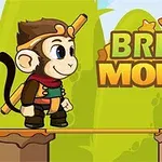 원숭이 캐릭터가 나무 다리를 건너고 있고, BRIDGE MONKEY라는 글자가 있는 만화 스타일의 이미지