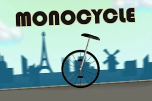 멀리 에펠탑과 풍차가 있는 도시의 실루엣을 배경으로 외바퀴 자전거와 MONOCYCLE이라는 글자가 있는 이미지