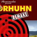 Moorhuhn Remake라는 글자와 함께 닭 캐릭터가 포함된 빨간색과 검은색의 과녁 이미지