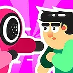 핑크 옷을 입은 사람과 초록 옷을 입은 사람이 대치하는 장면의 만화 스타일 이미지