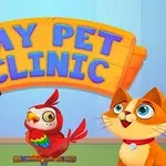 개와 고양이, 앵무새가 있는 MY PET CLINIC라는 문구의 알록달록한 간판
