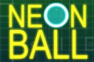 노란색과 파란색 네온 텍스트로 NEON BALL이라고 쓰여진 이미지