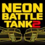 네온 스타일의 전차 두 대와 노란색으로 NEON BATTLE TANK 2라는 글자가 있는 이미지