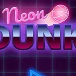 Neon Dunk라는 텍스트가 네온으로 표현되고 배경에 격자 무늬가 있는 이미지