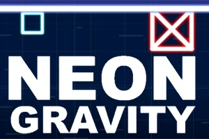 파란색 네온 상자와 빨간색 네온 엑스 기호가 있는 NEON GRAVITY 텍스트 이미지