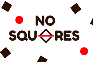 NO SQUARES라는 텍스트와 빨간색 점 및 갈색 사각형이 배치된 이미지