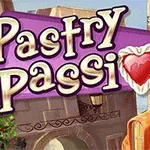 Pastry Passion이라는 텍스트가 건물과 도시 배경 위에 놓여 있으며, 텍스트의 o에 하트 모양이 들어가 있다