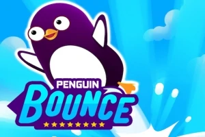 귀여운 펭귄 캐릭터가 하늘을 배경으로 활기차게 날아오르는 모습과 PENGUIN BOUNCE라는 텍스트