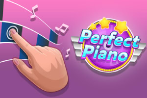 보라색 원형 배경에 Perfect Piano라는 글자가 있고 별 모양과 하트, 손가락 모양이 아이콘으로 표시된 이미지