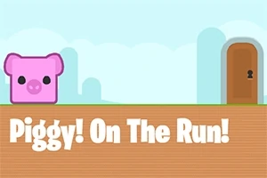 핑크색 돼지 캐릭터와 자물쇠가 있는 갈색 문, Piggy!