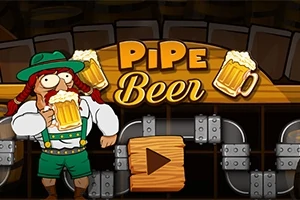 초록 모자를 쓴 캐릭터가 맥주잔을 들고 있으며, 배경에는 Pipe Beer라는 글자와 맥주 이미지가 있는 장면