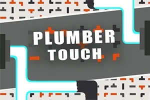 배경에 파이프와 블록 패턴이 있는 PLUMBER TOUCH라는 텍스트 이미지