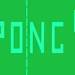 녹색 배경에 PONG이라는 텍스트와 수직선 및 막대 그래픽이 있는 이미지