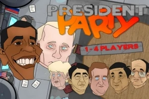 여러 인물들의 캐리커처가 배치된 이미지, 상단에 President Party라는 텍스트가 있다