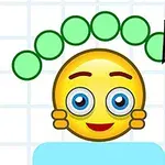 스마일리 얼굴 주위에 연필로 그린 초록색 점선이 있는 이미지