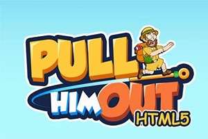 파란색 배경에 모험가가 장대를 당기려고 하는 모습과 PULL HIM OUT HTML5라는 글자가 적힌 이미지