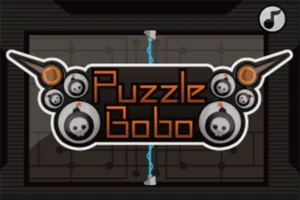 주황색 글씨로 Puzzle Bobo가 중앙에 표시되고 검은색과 회색 폭탄 아이콘이 주변에 배치된 이미지