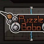 주황색 글씨로 Puzzle Bobo가 중앙에 표시되고 검은색과 회색 폭탄 아이콘이 주변에 배치된 이미지