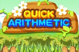 나무 배경 위에 QUICK ARITHMETIC라는 글자가 쓰여 있고, 주변에 꽃과 풀로 꾸며져 있다