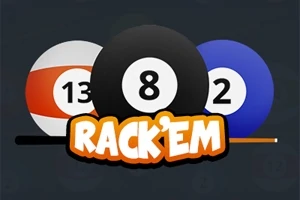 3개의 당구공과 RACKEM이라는 텍스트가 배치된 이미지