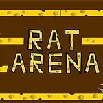 갈색 배경 위에 노란 치즈 블록과 RAT ARENA라는 텍스트가 중앙에 있고, 양쪽 끝에 쥐 그림이 있는 이미지