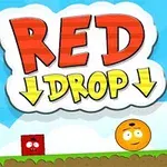 파란 하늘 아래 초원 위에 빨간 사각형과 노란 얼굴의 원이 있으며, RED DROP이라는 글자가 구름 위에 쓰여 있음