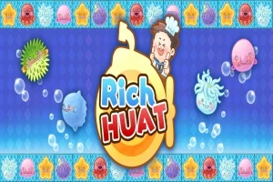 푸른 바다 배경 위에 다양한 바다 생물들과 함께 중앙에는 Rich Huat라는 글자가 있는 이미지