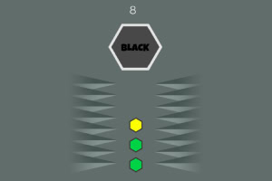 회색 배경에 육각형 속 BLACK 글자와 노란색 및 녹색 육각형 아이콘이 중앙에 배열되어 있고, 양쪽에 회색 화살표 패턴이 배치되어 있다