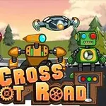 세 개의 로봇과 하나의 드론이 있는 만화 스타일의 일러스트 이미지, 아래에는 CROSS ROBOT ROAD라는 텍스트가 있음