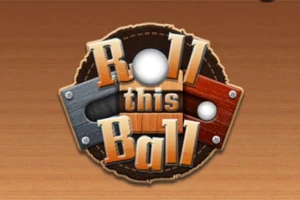 Roll the Ball이라는 글자가 나무 배경 위에 금속과 나무 질감으로 표현되어 있음