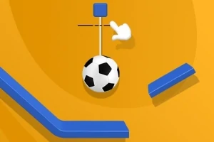 주황색 배경에 축구공이 매달려 있고, 파란색 바와 손가락 모양 아이콘이 있습니다