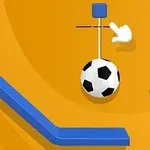 주황색 배경에 축구공이 매달려 있고, 파란색 바와 손가락 모양 아이콘이 있습니다
