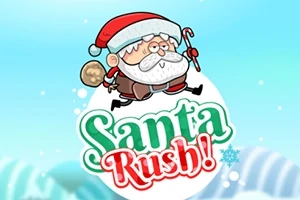 산타클로스가 지팡이를 들고 썰매를 타고 있는 모습과 Santa Rush!